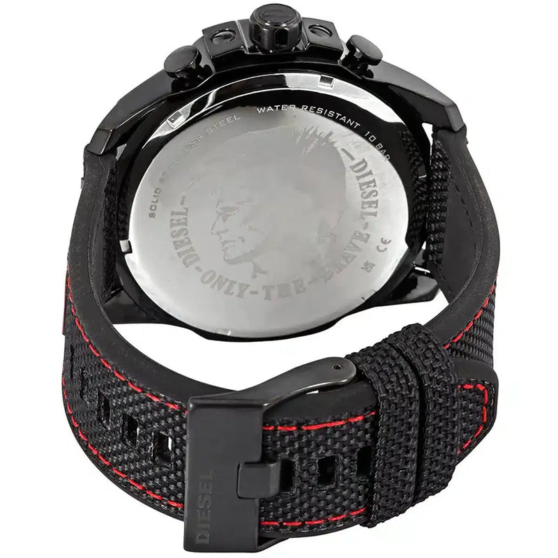 Diesel Mega Chief Chronograph Silver Dial Black Leather Strap Watch For Men - DZ4512 Buy Now By Diesel