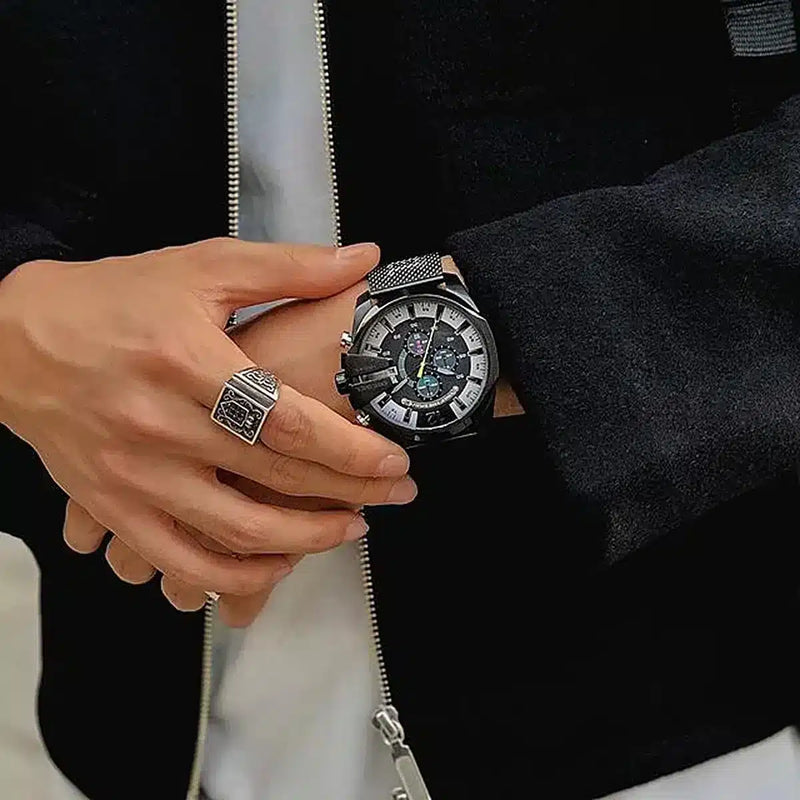 Diesel Mega Chief Chronograph Black Dial Black Mesh Bracelet Watch For Men - DZ4514 Buy Now By Diesel