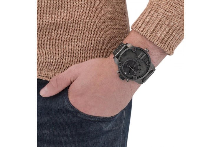 Diesel Little Daddy Dual Time Chronograph Grey Dial Stainless Steel Strap Watch For Men - DZ7263 Buy Now By Diesel