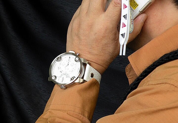 Diesel Badass Chronograph White Dial White Leather Strap Watch For Men - DZ7265 Buy Now By Diesel