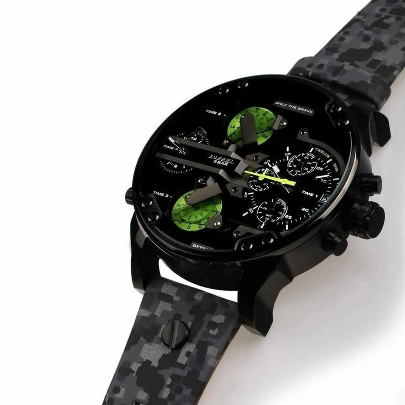 Shop Diesel Big Daddy Chronograph Black Dial Black Leather Strap Watch For Men - DZ7311 in USA