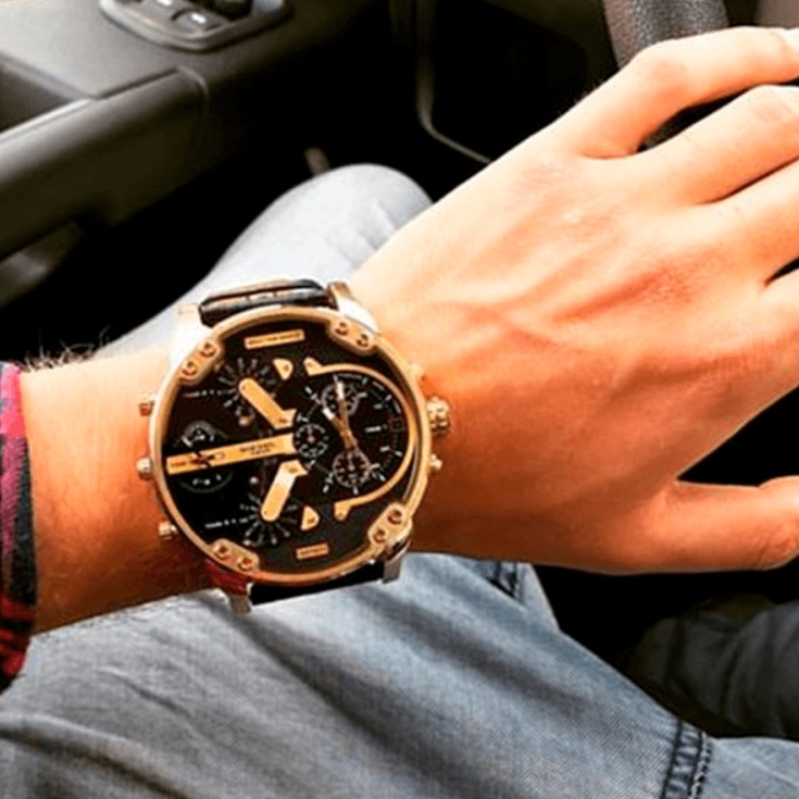 Diesel Mr Daddy Chronograph Black Dial Black Leather Strap Watch For Men - DZ7371 Buy Now By Diesel