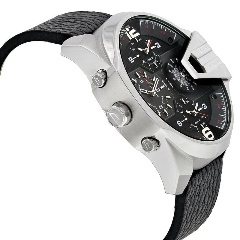 Diesel Uber Chief Oversized 4 Time Black Dial Leather Strap Watch For Men - DZ7376 Buy Now By Diesel