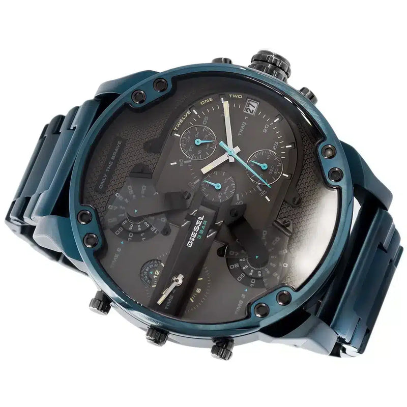 Shop Diesel Daddy 2.0 Chronograph Quartz Grey Dial Blue Steel Strap Watch For Men - DZ7414 in USA