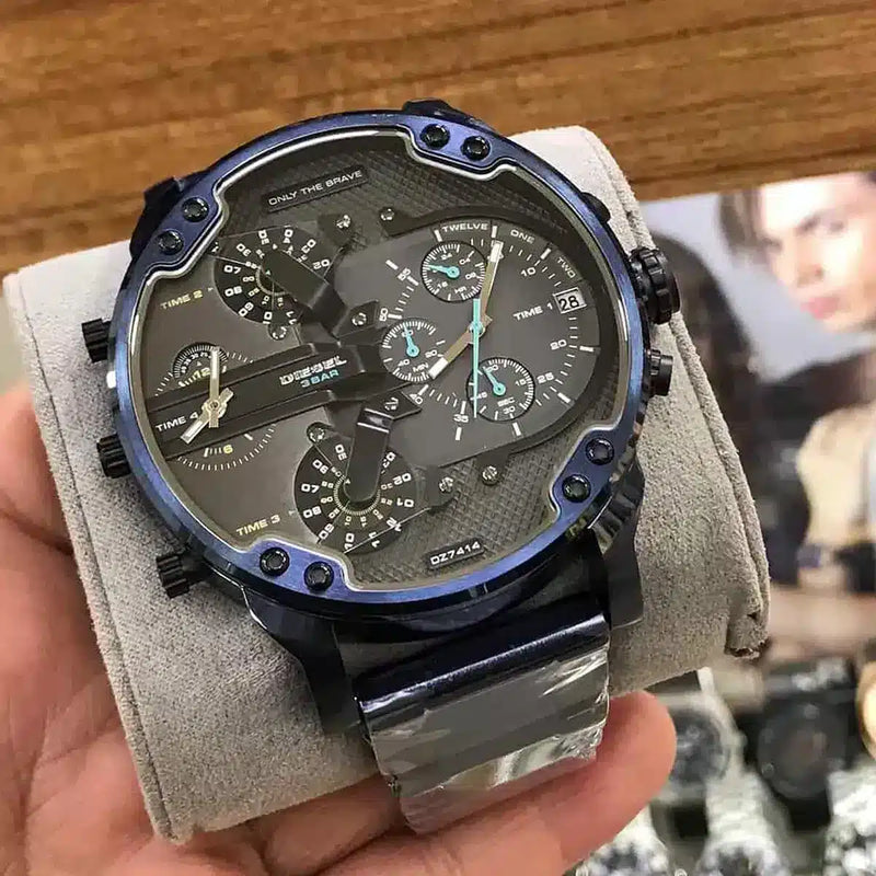 Shop Diesel Daddy 2.0 Chronograph Quartz Grey Dial Blue Steel Strap Watch For Men - DZ7414 in USA