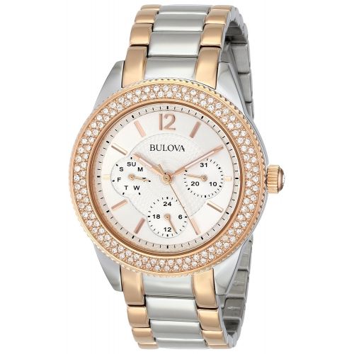 Bulova Crystal Collection Silver Dial Two Tone Steel Strap Watch for Women - 98N100 Buy Now By Bulova