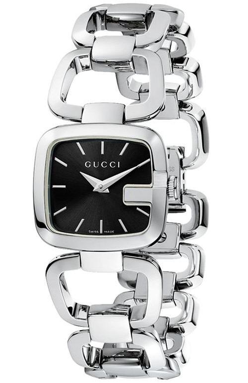 Shop Gucci G Gucci Black Dial Silver Steel Strap Watch For Women - YA125510 in USA