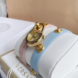 Versace Medusa Lock Icon Quartz Gold Dial Pink & Blue Leather Strap Watch For Women - VEDW00219 Buy Now By Versace