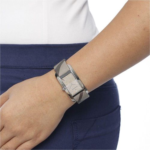 Shop Burberry Nova Check Silver Dial Two Tone Leather Strap Watch For Women - BU9404 in USA
