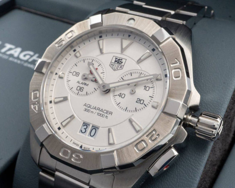 Tag Heuer Aquaracer Chronograph White Dial Silver Steel Strap Watch for Men - WAY111Y.BA0928 Buy Now By Tag Heuer
