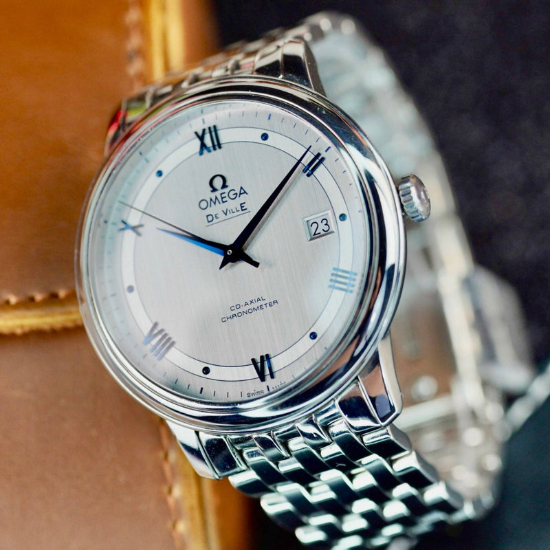 Shop Omega De Ville Prestige Co-Axial Rhodium Silver Dial Silver Steel Strap Watch for Men - 424.10.40.20.02.001 in USA