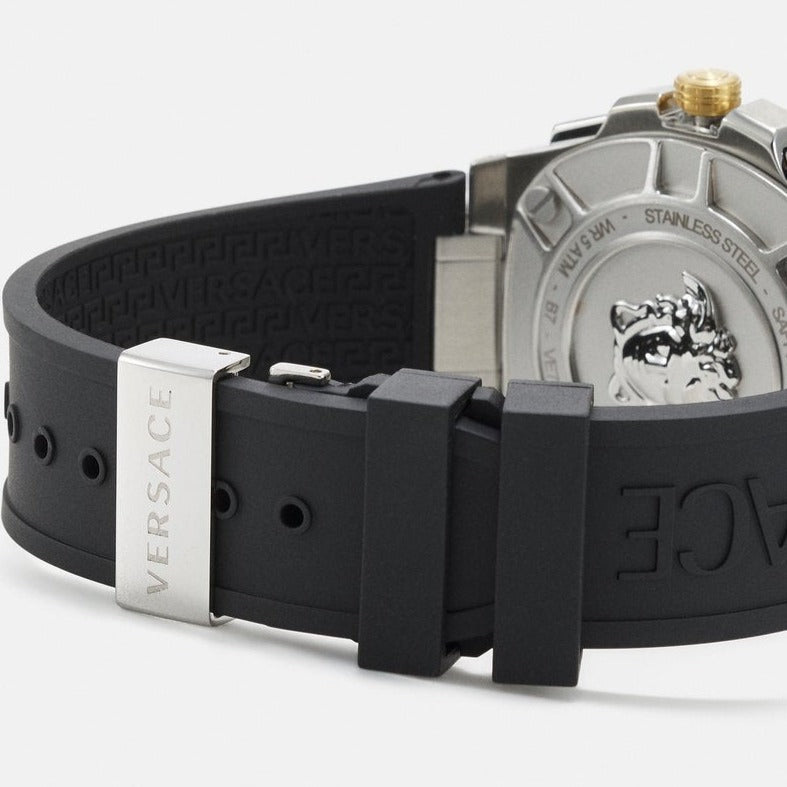 Versace Chain Reaction Quartz White Dial Black Rubber Strap Watch for Men - VEDY00219 Buy Now By Versace