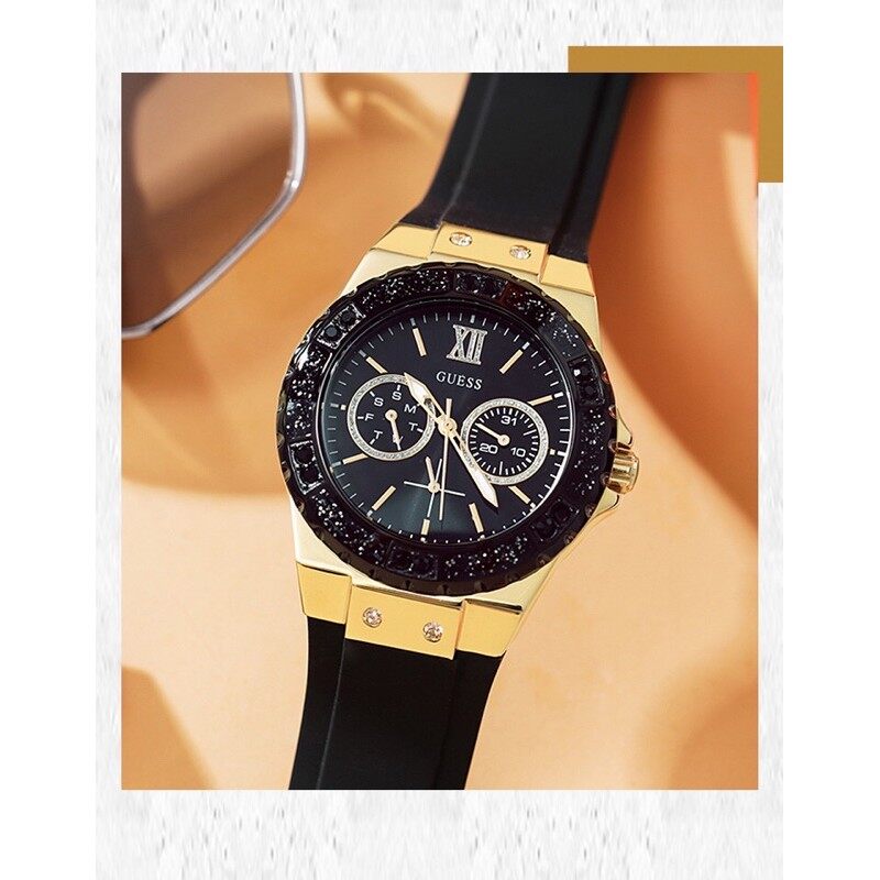 Shop Guess Black Dial Black Rubber Strap Watch For Women - W1053L7 in USA