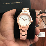 Daniel Wellington Iconic Link White Dial Rose Gold Steel Strap Watch For Women - DW00100211 Buy Now By Daniel Wellington
