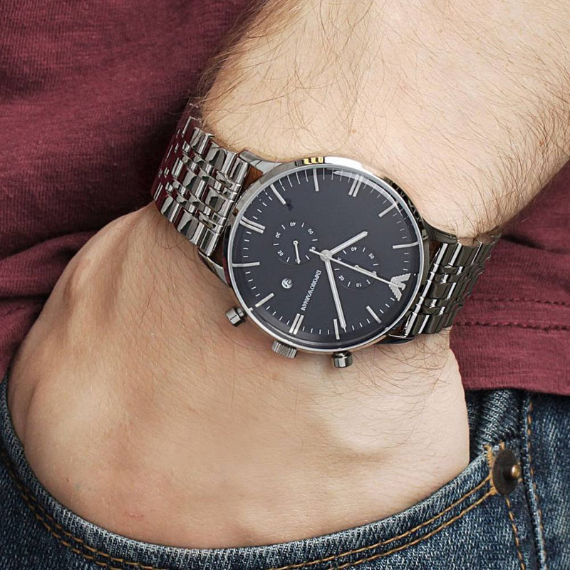 Emporio Armani Gianni Chronograph Blue Dial Silver Steel Strap Watch For Men - AR1648 Buy Now By Emporio Armani