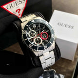 Guess Axle Multifunction Black Dial Silver Steel Strap Watch For Men - GW0488G1 Buy Now By Guess