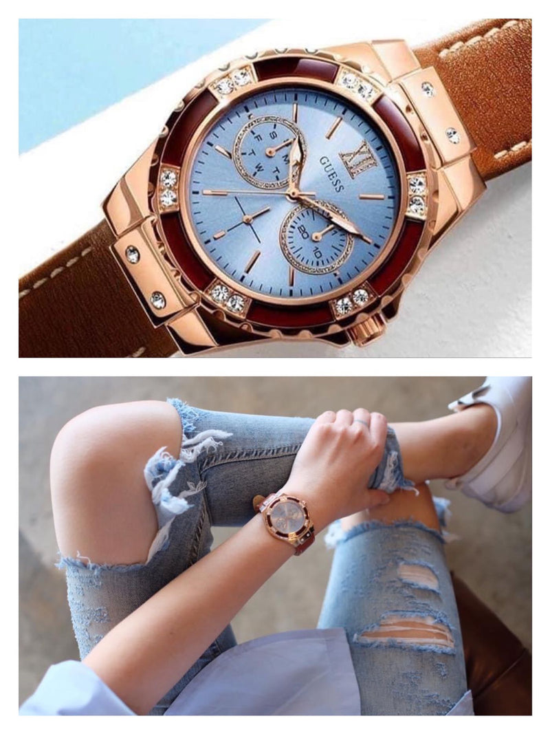 Guess Limelight Quartz White Dial Brown Leather Strap Watch For Women - W0775L7 Buy Now By Guess