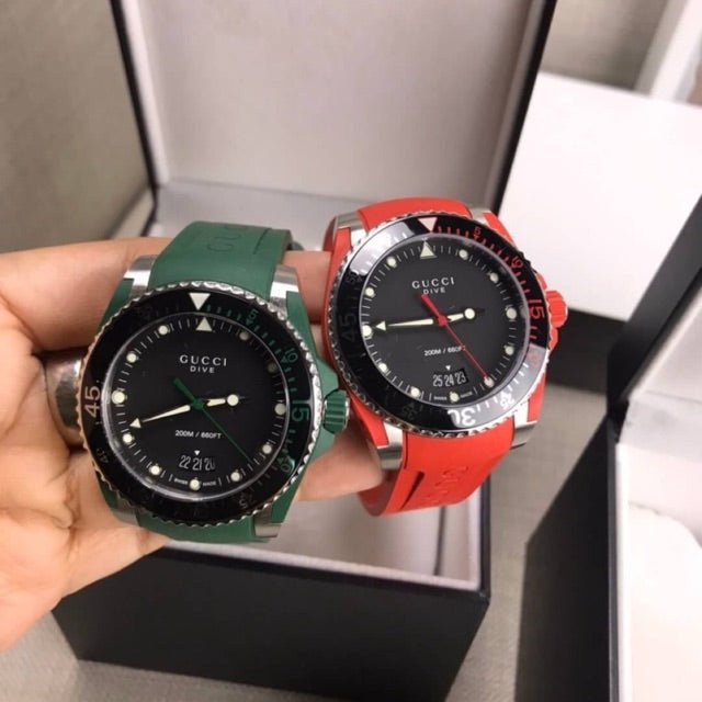Shop Gucci Dive Black Dial Green Rubber Strap Watch For Men - YA136310 in USA