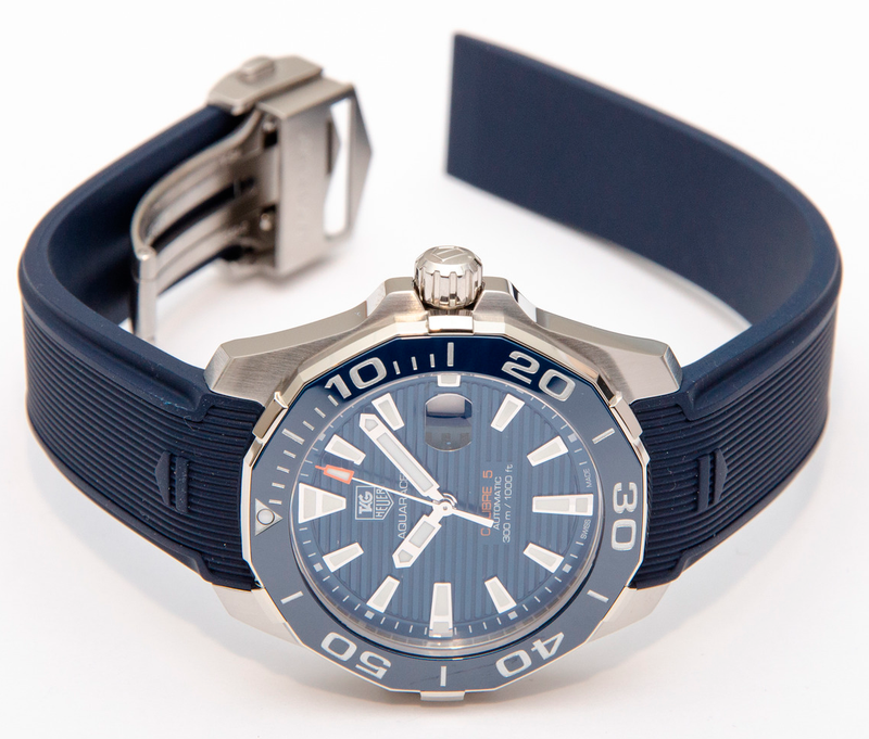 Shop Tag Heuer Aquaracer Calibre 5 Blue Dial Blue Silicone Strap Watch for Men - WAY211C.FT6155 in USA
