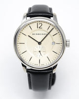 Shop Burberry The Classic Horseferry Beige Dial Black Leather Strap Watch for Men - BU10000 in USA