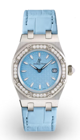 Audemars Piguet Royal Oak Quartz Diamonds Turquoise Dial Turquoise Leather Strap Watch for Women - 67601ST.ZZ.D034CR.01