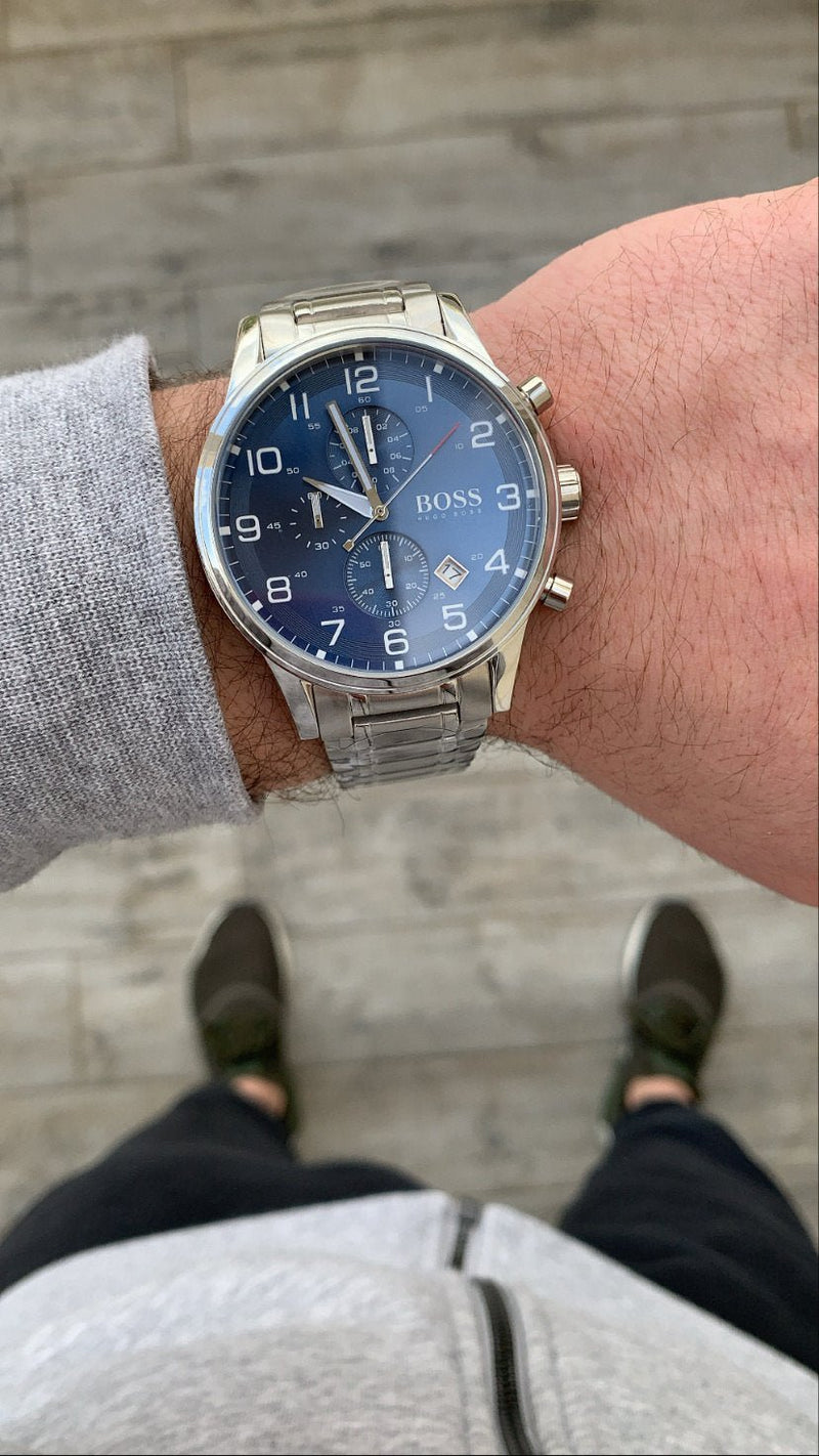 Hugo Boss Aeroliner Blue Dial Silver Steel Strap Watch for Men - 1513183 Buy Now By Hugo Boss