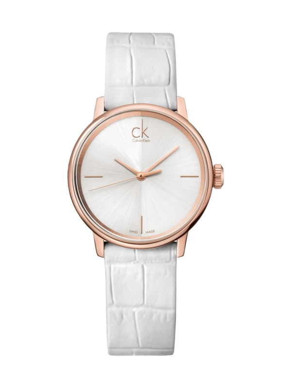 Calvin Klein Accent White Dial White Leather Strap Watch for Women - K2Y2Y6K6 Buy Now By Calvin Klein