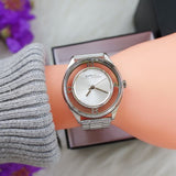 Marc Jacobs Tether Transparent Silver Dial Silver Steel Strap Watch for Women - MBM3412 Buy Now By Marc Jacobs