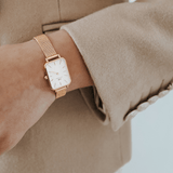 Daniel Wellington Quadro Pressed Melrose White Dial Rose Gold Mesh Strap Watch For Women - DW00100465 Buy Now By Daniel Wellington