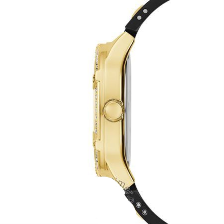 Guess Duchess Crystals Gold Dial Black Silicon Strap Watch For Women - GW0619L2 Buy Now By Guess