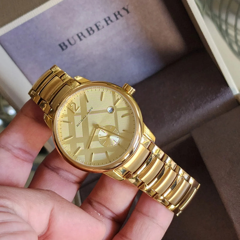 Shop Burberry The Classic Gold Dial Gold Steel Strap Watch for Men - BU10006 in USA