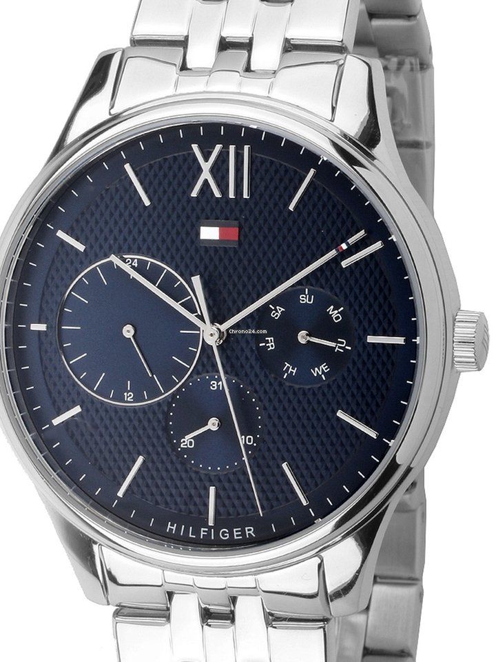 Shop Tommy Hilfiger Damon Chronograph Blue Dial Silver Steel Strap Watch for Men - 1791416 in USA