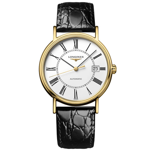 Shop Longines Presence 25.5mm Automatic White Dial Black Leather Strap Watch for Women - L4.921.2.11.2 in USA