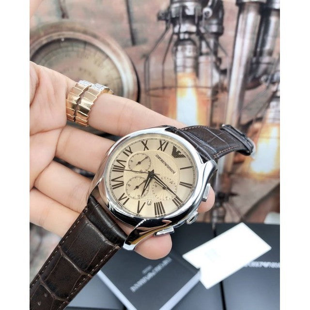 Emporio Armani Valente Chronograph Brown Dial Brown Leather Strap Watch For Men - AR1785