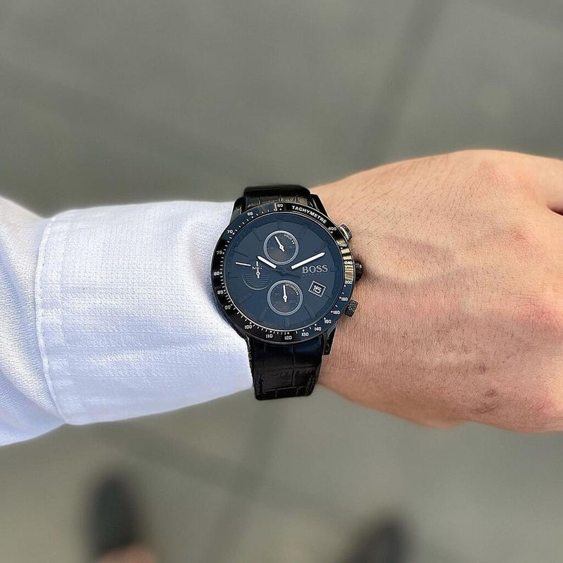 Hugo Boss Rafale Chronograph Black Dial Black Leather Strap Watch For Men - 1513456 Buy Now By Hugo Boss
