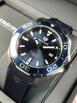 Tag Heuer Aquaracer Quartz Blue Dial Blue Rubber Strap Watch for Men - WAY101C.FT6153