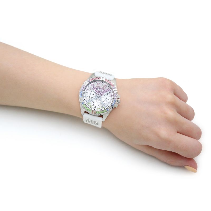 Guess Frontier Diamonds Silver Dial White Rubber Strap Watch for Women - GW0045L1 Buy Now By Guess
