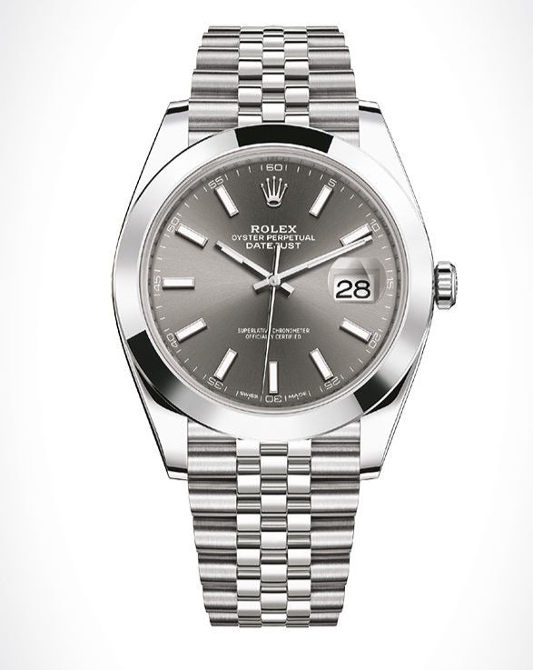 Shop Rolex Datejust 41 Oyster Grey Dial Silver Oystersteel Bracelet Watch for Men - M126300-0008 in USA