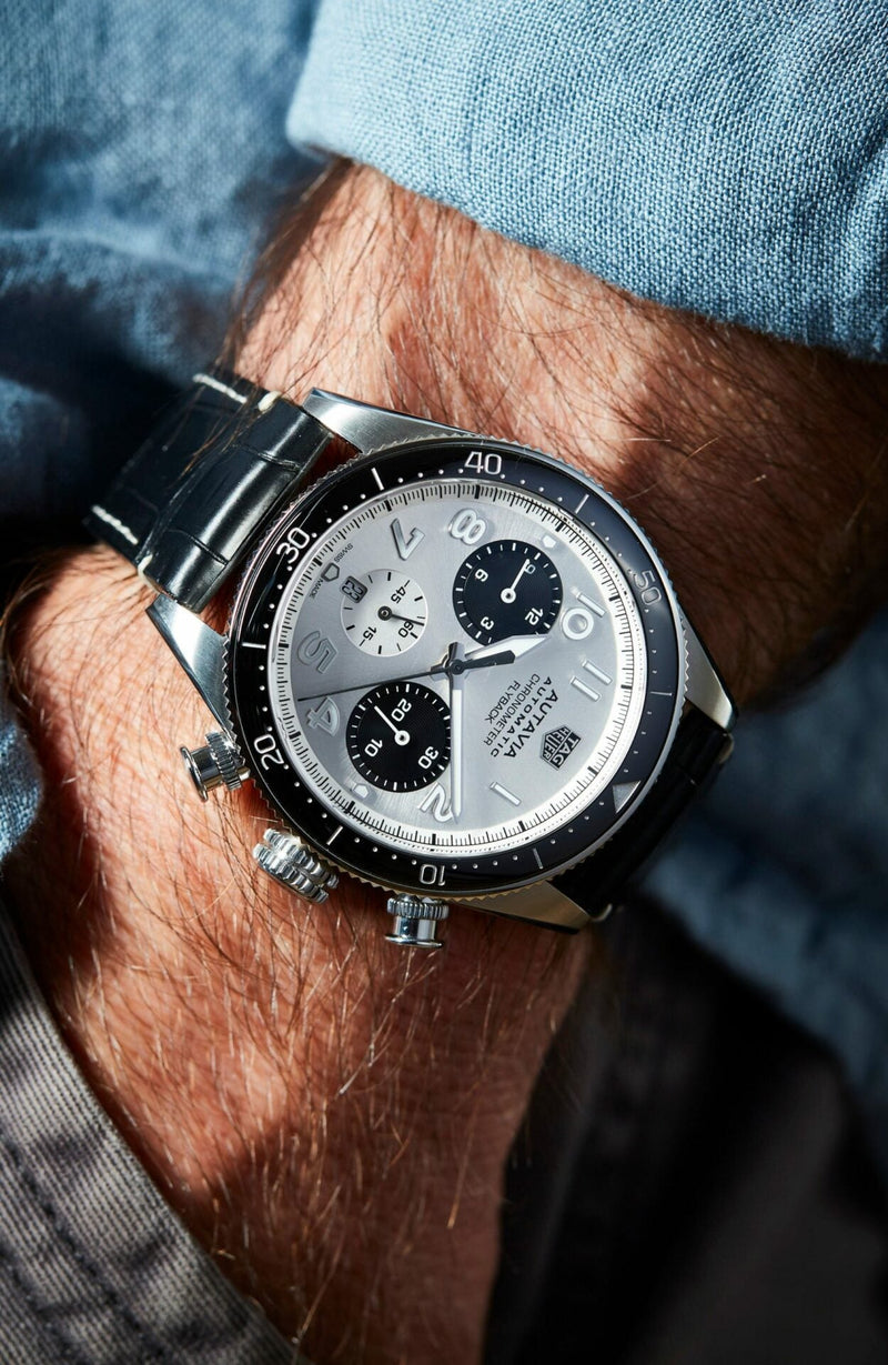 Tag Heuer Autavia Chronometer Flyback Chronograph Silver Dial Black Leather Strap Watch for Men - CBE511B.FC8279 Buy Now By Tag Heuer