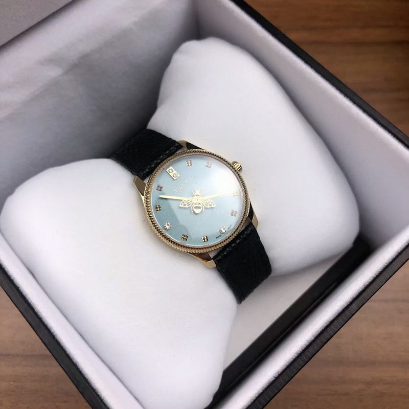 Shop Gucci G Timeless Quartz Blue Dial Black Leather Strap Watch For Men - YA1265018 in USA