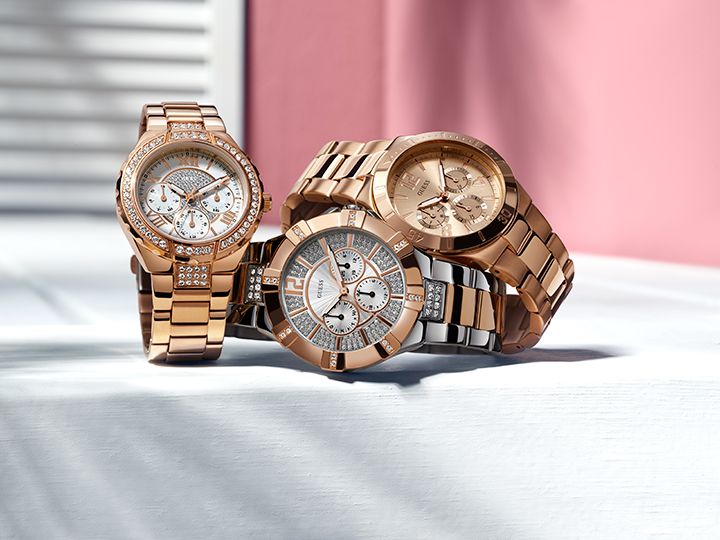 Shop Guess Vista Analog Diamonds Silver Dial Two Tone Steel Strap Watch for Women - W0024L1 in USA