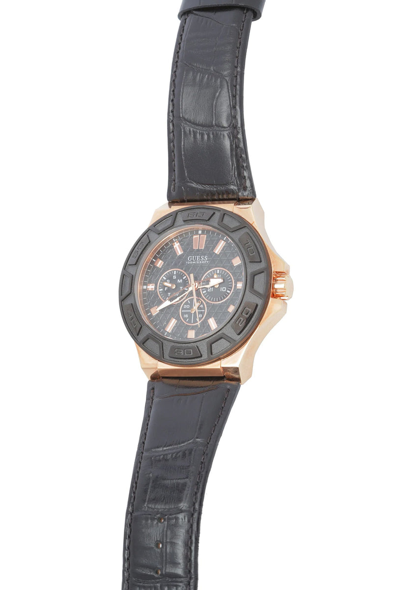 Guess Force Analog Black Dial Black Leather Strap Watch For Men - W0674G6 Buy Now By Guess