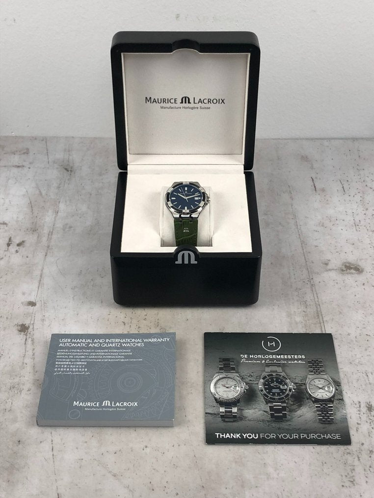 Maurice Lacroix Aikon Quartz Black Dial Green Crocodile Leather Strap Watch for Men - AI1008-PVB21-330-1 Buy Now By Maurice Lacroix