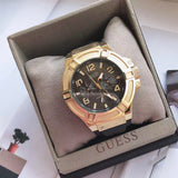 Guess Rigor Analog Black Dial Black Leather Strap Watch For Men - W0040G4 Buy Now By Guess