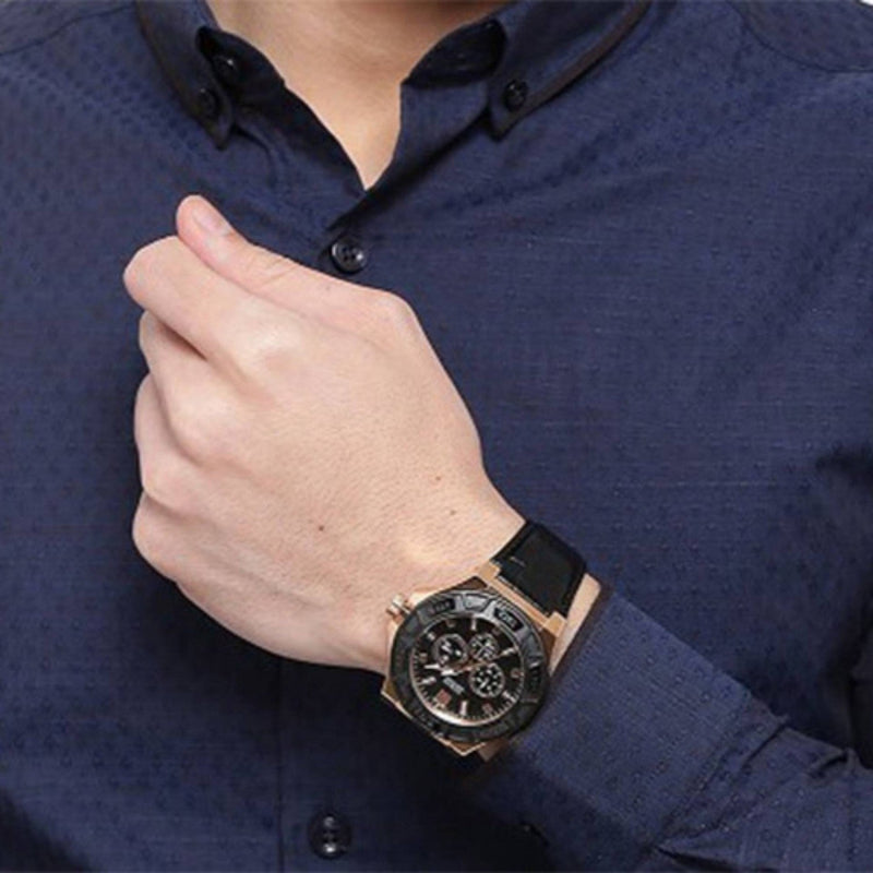 Guess Force Analog Black Dial Black Leather Strap Watch For Men - W0674G6 Buy Now By Guess
