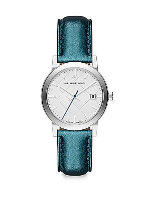 Burberry White Dial Turquoise Leather Strap Watch for Women - BU9120 Buy Now By Burberry