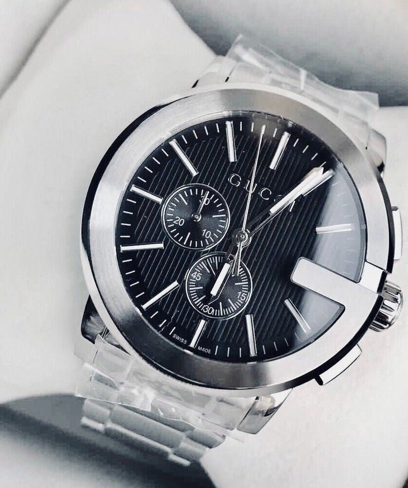 Shop Gucci G Chrono Black Dial Silver Steel Strap Watch For Men - YA101204 in USA