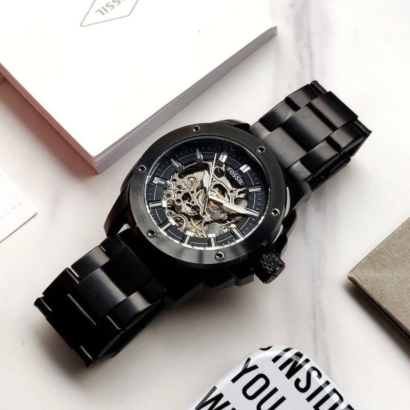 Fossil Modern Machine Automatic Silver Dial Black Steel Strap Watch for Men - ME3080 Buy Now By Fossil