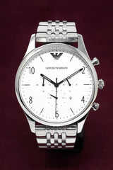Emporio Armani Classic Chronograph Silver Dial Silver Steel Strap Watch For Men - AR1879 Buy Now By Emporio Armani