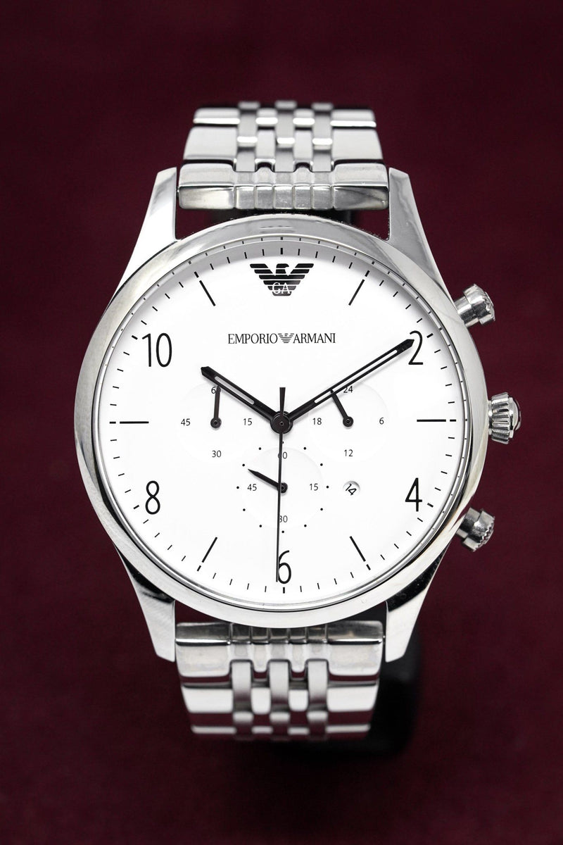 Emporio Armani Classic Chronograph Silver Dial Silver Steel Strap Watch For Men - AR1879 Buy Now By Emporio Armani